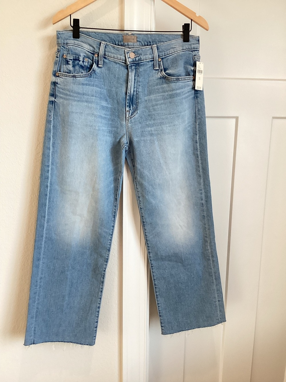 MOTHER Rambler Mid Rise Ankle Fray Jeans Zip New 30 Comeback Kid Light Blue - Picture 6 of 14